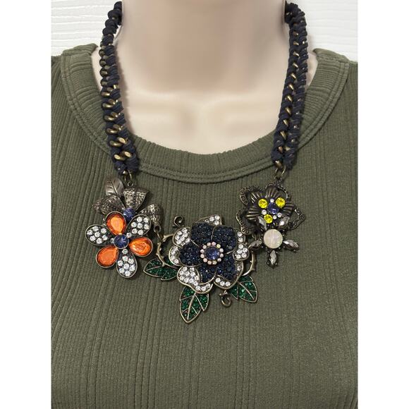 Plunder Anny Women's Colorful Crystal Flower Braided Chain Necklace Statement - Picture 1 of 6